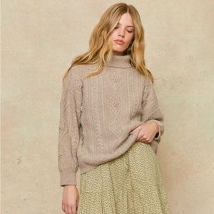 Christy Dawn The Ester Sweater Baby Alpaca Cable Knit in Moonstone Size Large